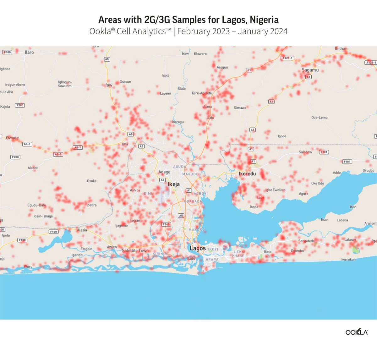 Map of Areas with 2G/3G Samples for Lagos, Nigeria