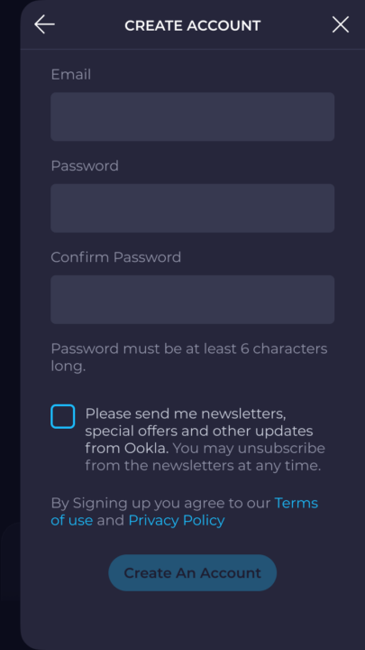 create account screen