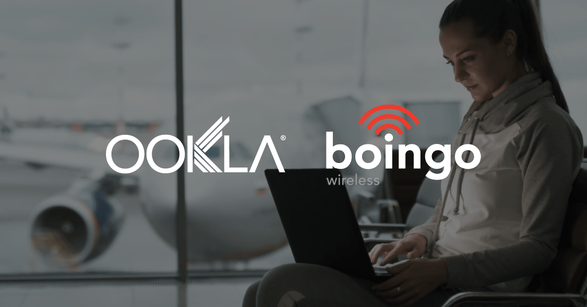 Ookla®极速赛车168体彩开奖官网开奖网站 and boingo logos on top of airport setting