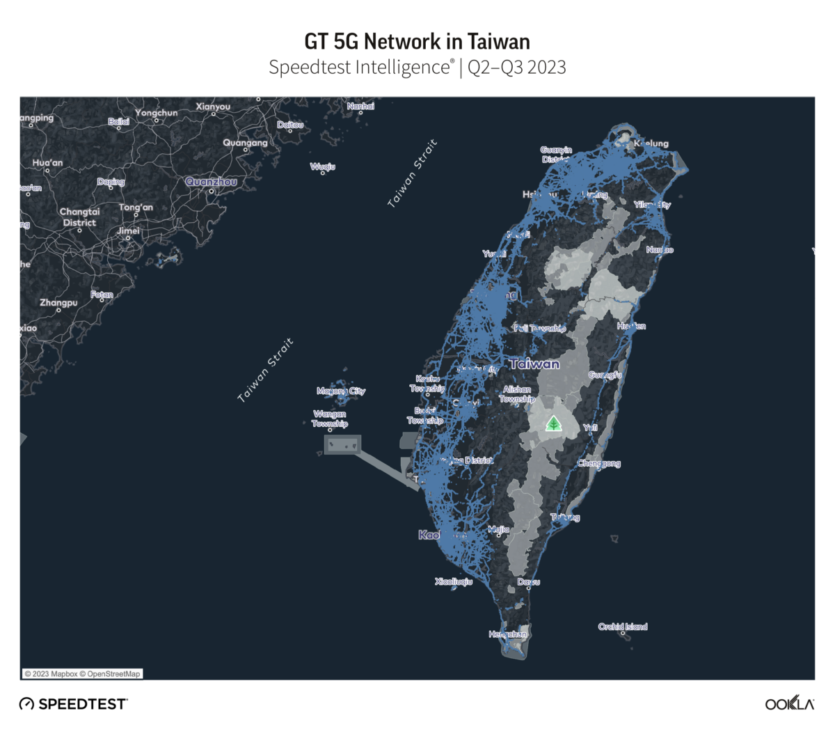 Map of GT 5G Network in Taiwan, Q2-Q3 2023
